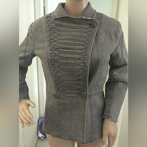 Lk. NEW ALICE & OLIVIA Gray Jean Jacket (3/4 Sleeve/ Long) W Metal Detail Sz. S